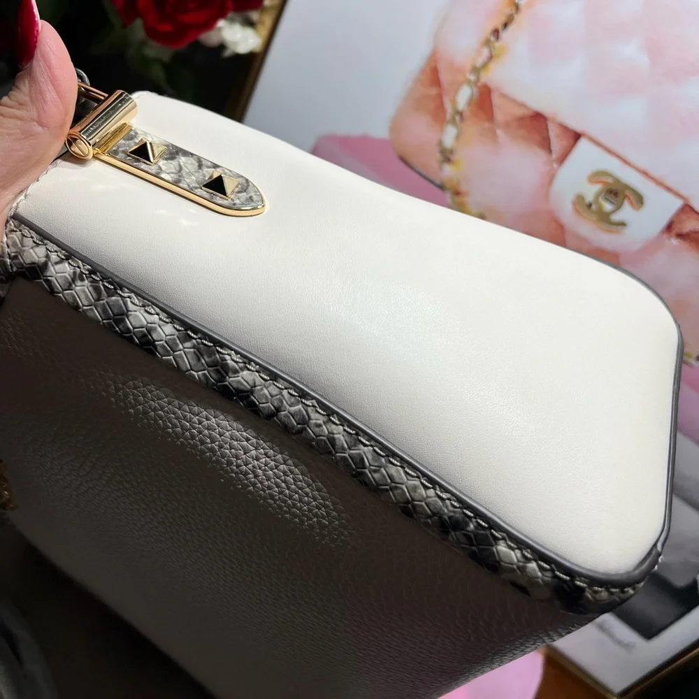 MICHAEL  KORS Karlie Medium Pebbled and Snake Embossed Leather Satchel NWOT